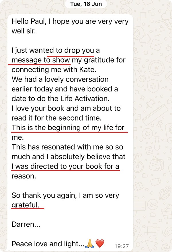 Message from Darren expressing gratitude